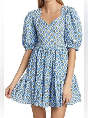 Mille Aneli Block-Print Mini Dress Blue Size L